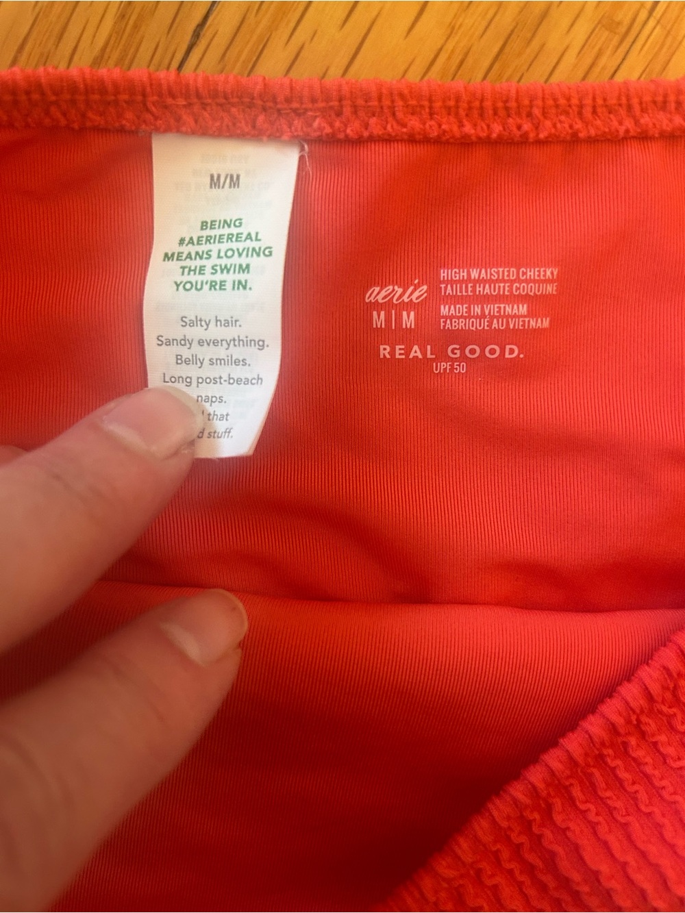 aerie Coral Textured High-Waist Bikini Set large top- med bottom - Picture 2 of 2